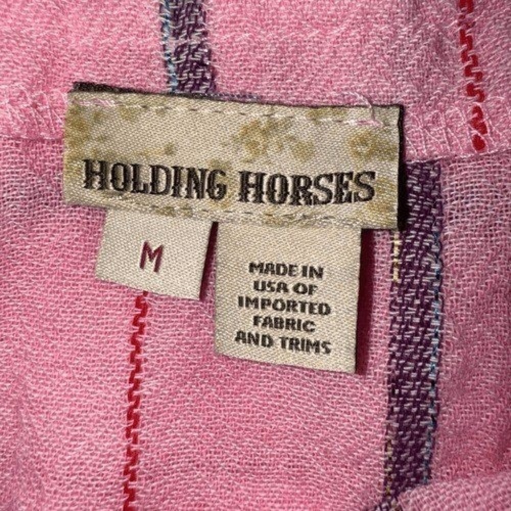 ANTHROPOLOGIE HOLDING HORSES Pink Striped Sarong Tie Front Mini Skirt EUC Medium - Picture 5 of 5